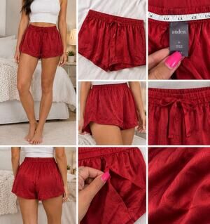Auden Luxury Collection Red Satin Pajama Sleep Shorts Medium NWT Pockets